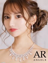 【アクセサリー：セット】【ANGEL R/エンジェルアール】ラインフラワーストーンネックレス＆ピアスセット[OF02]