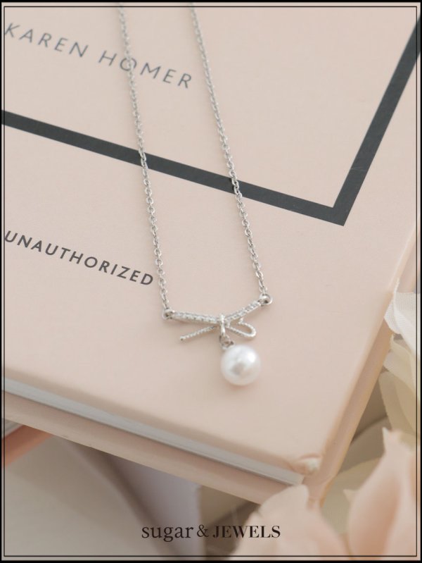 画像1: 【アクセサリー：ネックレス】ビジューリボンパールネックレス【1カラー】[OF02] 