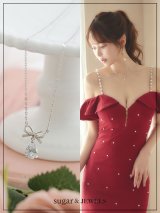 【ネックレス】リボンドロップビジューネックレス【1カラー】[OF03]