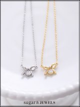 【ネックレス】リボンモチーフワンビジューネックレス【2カラー】[OF02]