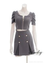 XSサイズあり【ANDY/アンディ】フロントジップ/ 半袖/ 袖あり/ ストレッチ/ ボックスプリーツ/ フレア/ セットアップ/ ミニドレス/ キャバドレス[OF05]