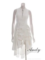XSサイズあり【ANDY/アンディ】テールカット/ プチハイネック/ リボン/ ギャザリング/ ノースリーブ/ フレア/ ミディアムドレス/ ワンピース/ キャバドレス[OF05]