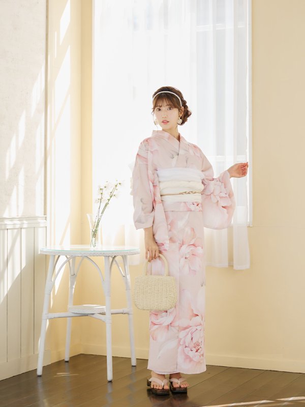 画像5: 【即日発送】くすみピンクスウィート牡丹浴衣【浴衣３点セット 浴衣/帯/下駄】[YMT]