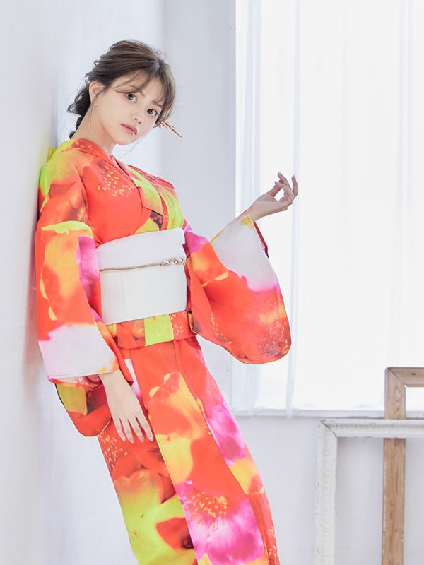 画像10: 【即日発送】【浴衣セール】【オリジナル浴衣】リアルフラワー橙色派手カワ浴衣セット
