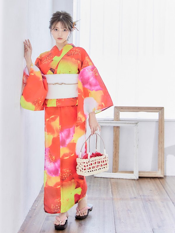 画像4: 【即日発送】【浴衣セール】【オリジナル浴衣】リアルフラワー橙色派手カワ浴衣セット
