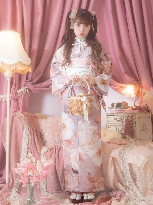 画像4: 【即日発送】【浴衣】 大人スウィートフラワー 薔薇 ローズ 浴衣【浴衣３点セット 浴衣/帯/下駄】[YMT]