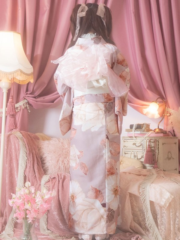 画像8: 【即日発送】【浴衣】 大人スウィートフラワー 薔薇 ローズ 浴衣【浴衣３点セット 浴衣/帯/下駄】[YMT]