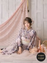 【即日発送！】大人スウィートフラワー 牡丹柄 浴衣（OBI-hira-100-ok-15-WxW / HIMO-900-yn-8-Pearl / HEKO-800-sb-4-P / GETA-02-ok-5-P）[YMT]