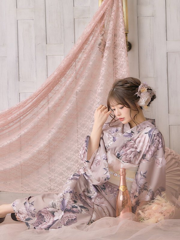 画像8: 【即日発送！】大人スウィートフラワー 牡丹柄 浴衣 【浴衣３点セット 浴衣/帯/下駄】[YMT]