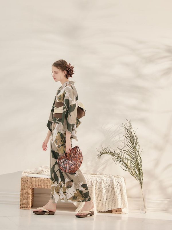 画像10: 【即日発送】【オリジナル浴衣】ヘルシーリーフ柄浴衣 【浴衣３点セット 浴衣/帯/下駄】[YMT]