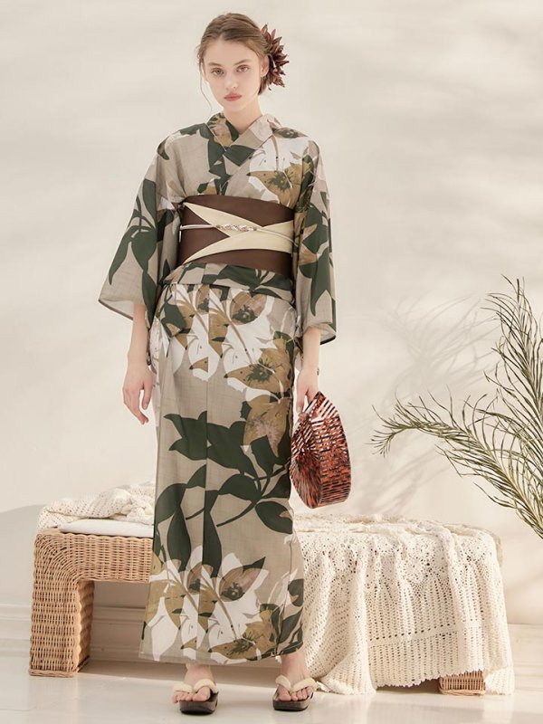 画像4: 【即日発送】【オリジナル浴衣】ヘルシーリーフ柄浴衣 【浴衣３点セット 浴衣/帯/下駄】[YMT]