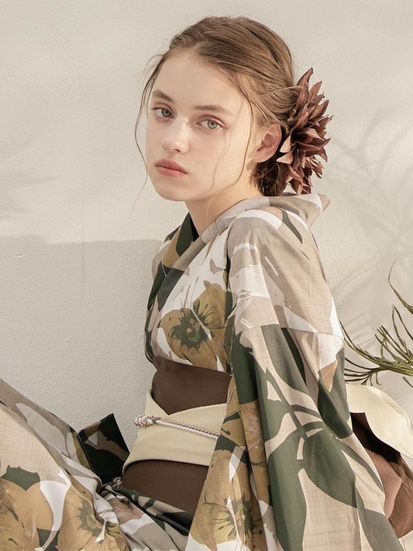 画像6: 【即日発送】【オリジナル浴衣】ヘルシーリーフ柄浴衣 【浴衣３点セット 浴衣/帯/下駄】[YMT]