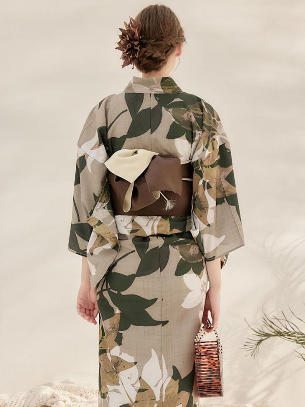 画像8: 【即日発送】【オリジナル浴衣】ヘルシーリーフ柄浴衣 【浴衣３点セット 浴衣/帯/下駄】[YMT]