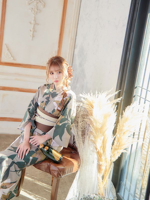 画像10: 【即日発送】【オリジナル浴衣】ヘルシーリーフ柄浴衣 【浴衣３点セット 浴衣/帯/下駄】[YMT]