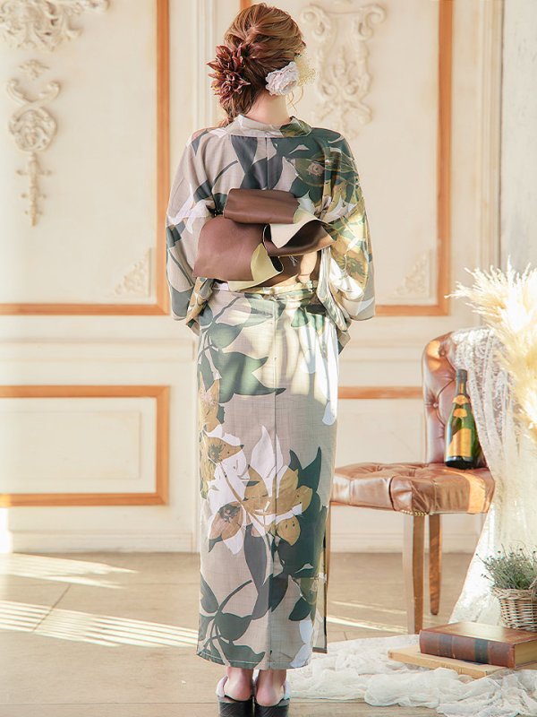 画像8: 【即日発送】【オリジナル浴衣】ヘルシーリーフ柄浴衣 【浴衣３点セット 浴衣/帯/下駄】[YMT]