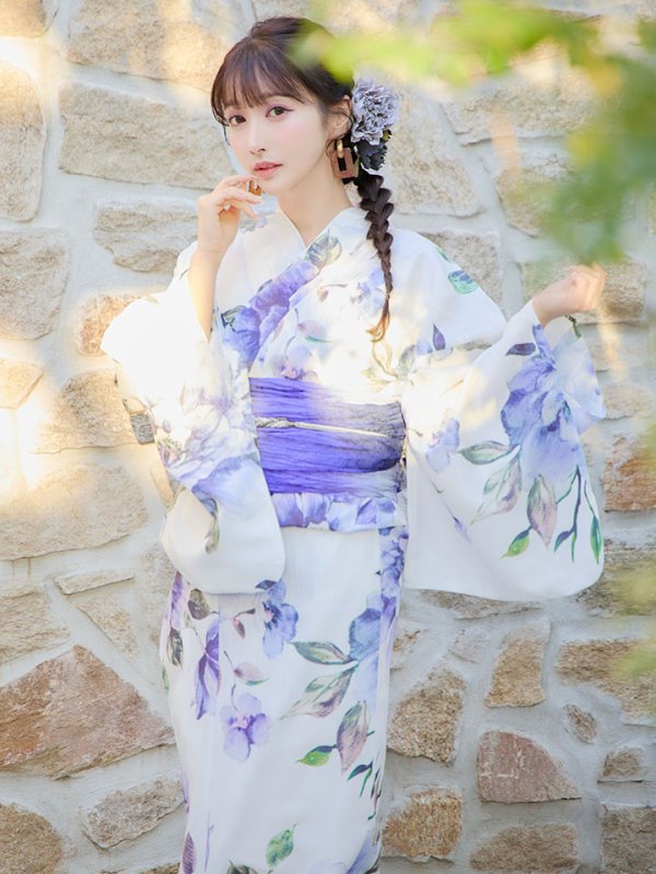 画像11: 【即日発送！】【浴衣】白地に水彩牡丹のクラシック浴衣 【浴衣３点セット 浴衣/帯/下駄】 グラデーション帯[YMT]