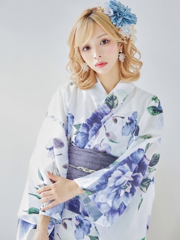 画像12: 【即日発送！】【浴衣】白地に水彩牡丹のクラシック浴衣 【浴衣３点セット 浴衣/帯/下駄】 グラデーション帯[YMT]