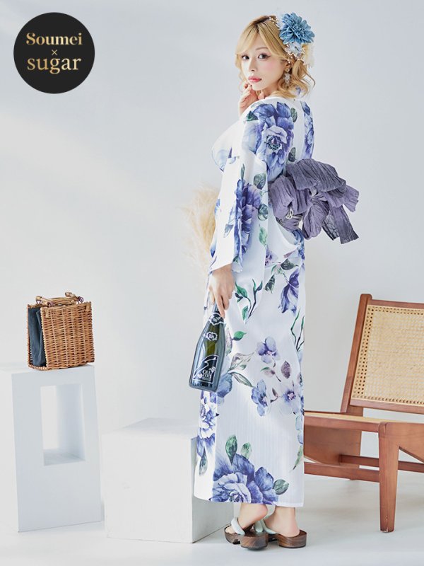 画像3: 【即日発送！】【浴衣】白地に水彩牡丹のクラシック浴衣 【浴衣３点セット 浴衣/帯/下駄】 グラデーション帯[YMT]