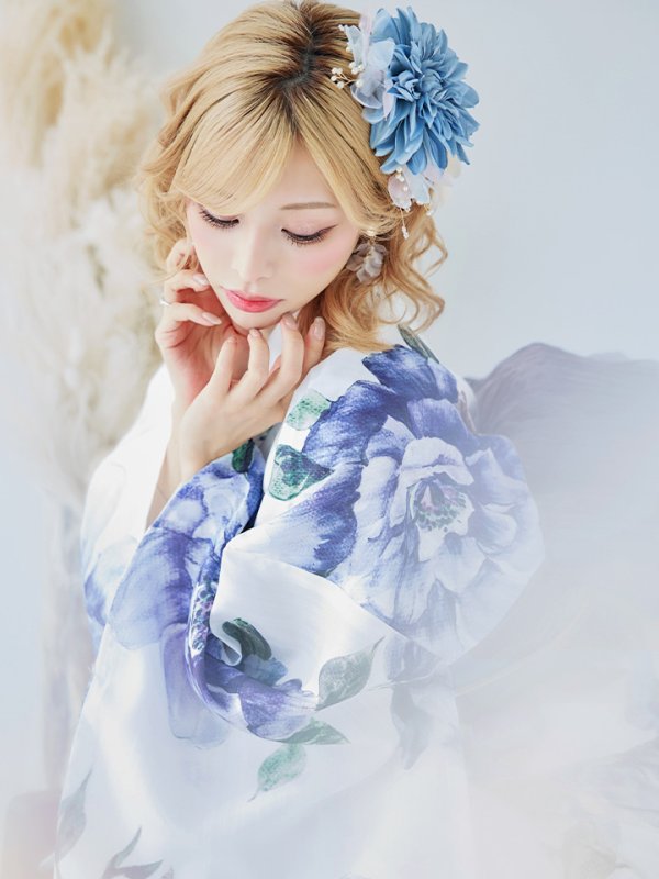 画像7: 【即日発送！】【浴衣】白地に水彩牡丹のクラシック浴衣 【浴衣３点セット 浴衣/帯/下駄】 グラデーション帯[YMT]