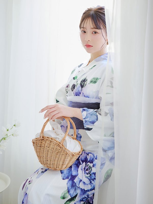 画像11: 【即日発送！】【浴衣】白地に水彩牡丹のクラシック浴衣 【浴衣３点セット 浴衣/帯/下駄】 グラデーション帯[YMT]