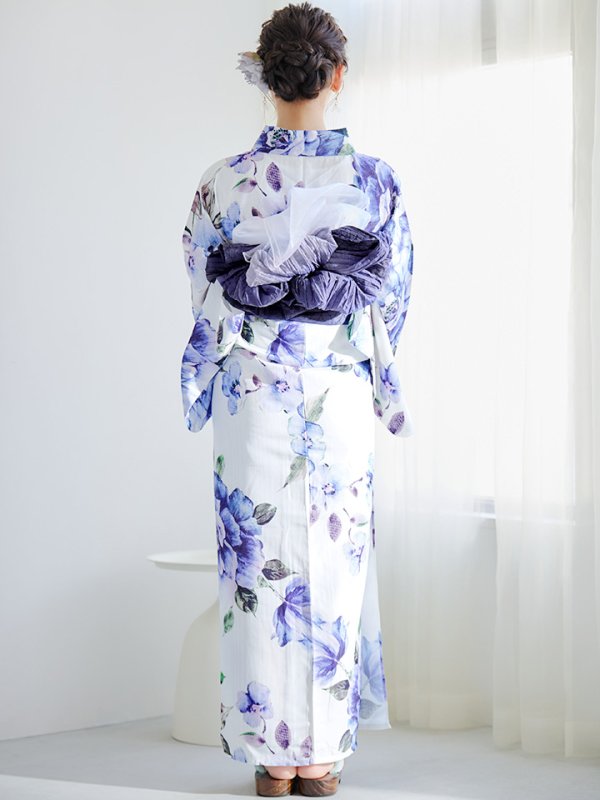 画像17: 【即日発送！】【浴衣】白地に水彩牡丹のクラシック浴衣 【浴衣３点セット 浴衣/帯/下駄】 グラデーション帯[YMT]