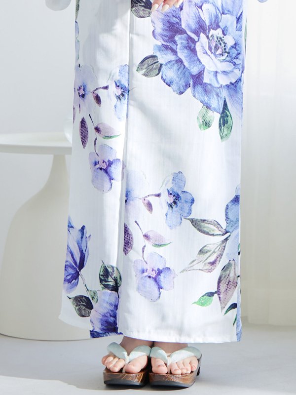 画像19: 【即日発送！】【浴衣】白地に水彩牡丹のクラシック浴衣 【浴衣３点セット 浴衣/帯/下駄】 グラデーション帯[YMT]