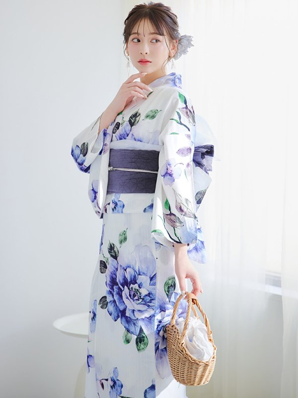 画像5: 【即日発送！】【浴衣】白地に水彩牡丹のクラシック浴衣 【浴衣３点セット 浴衣/帯/下駄】 グラデーション帯[YMT]