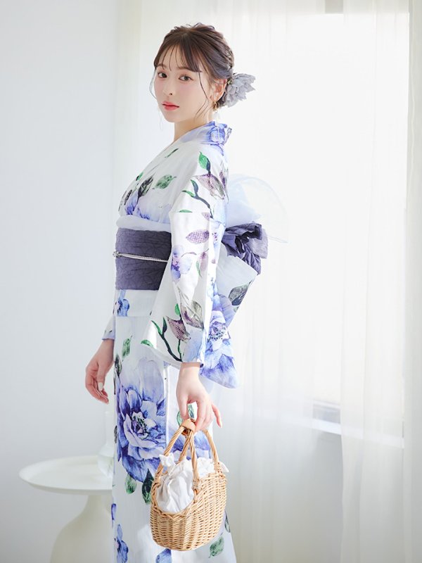 画像6: 【即日発送！】【浴衣】白地に水彩牡丹のクラシック浴衣 【浴衣３点セット 浴衣/帯/下駄】 グラデーション帯[YMT]
