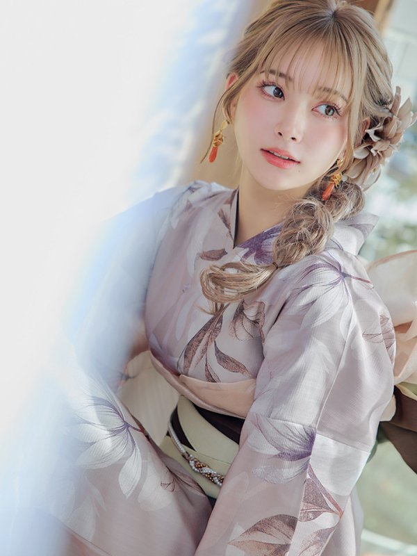 画像11: 【即日発送！】【浴衣】ホワイトフラワーブラウン浴衣 【浴衣３点セット 浴衣/帯/下駄】[YMT]