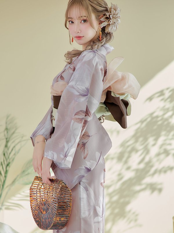 画像16: 【即日発送！】【浴衣】ホワイトフラワーブラウン浴衣 【浴衣３点セット 浴衣/帯/下駄】[YMT]