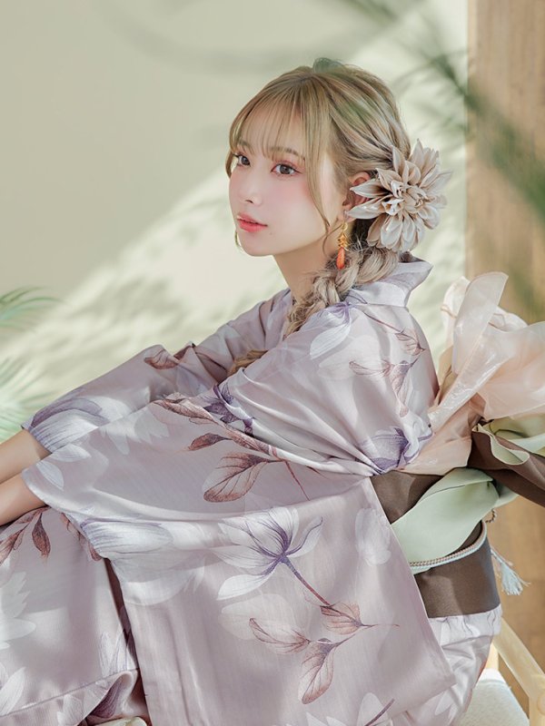 画像17: 【即日発送！】【浴衣】ホワイトフラワーブラウン浴衣 【浴衣３点セット 浴衣/帯/下駄】[YMT]