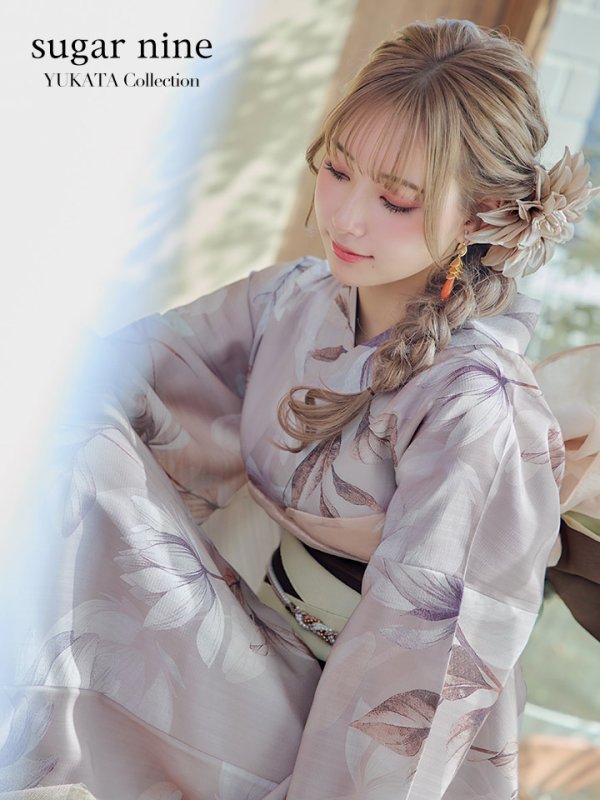 画像2: 【即日発送！】【浴衣】ホワイトフラワーブラウン浴衣   OBI-hira-100-ok-2-BRxBE / HIMO-900-yn-7-MOC / YA-940-kj-MOC / HEKO-800-sb-3-BR / GETA-02-ok-2-IV  [YMT]