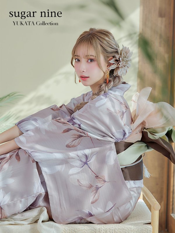 画像3: 【即日発送！】【浴衣】ホワイトフラワーブラウン浴衣 【浴衣３点セット 浴衣/帯/下駄】[YMT]