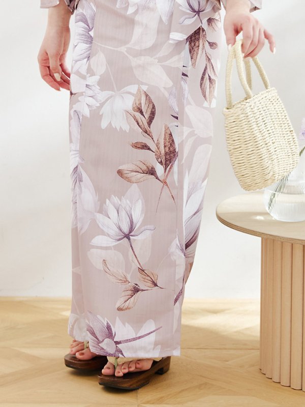 画像17: 【即日発送】【浴衣】ホワイトフラワーブラウン浴衣 【浴衣３点セット 浴衣/帯/下駄】[YMT]