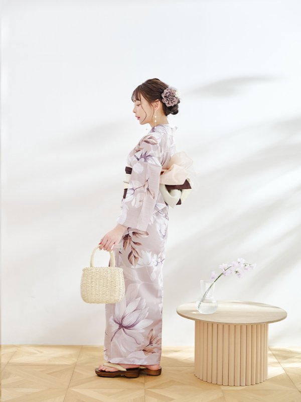 画像8: 【即日発送】【浴衣】ホワイトフラワーブラウン浴衣 【浴衣３点セット 浴衣/帯/下駄】[YMT]