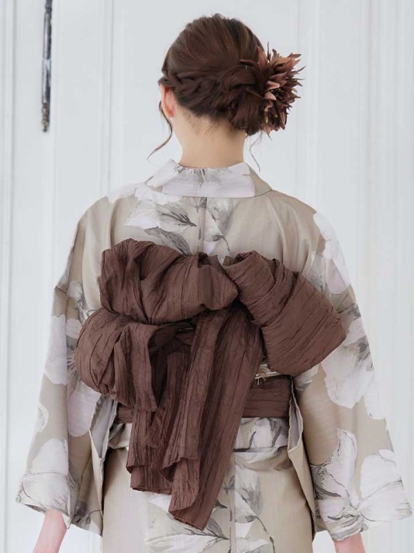 画像6: 【即日発送】【浴衣】ベージュ地にアネモネの大人花浴衣【浴衣３点セット 浴衣/帯/下駄】[ YMT ]