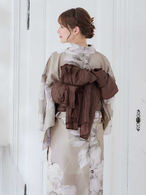 画像9: 【即日発送】【浴衣】ベージュ地にアネモネの大人花浴衣【浴衣３点セット 浴衣/帯/下駄】[ YMT ]