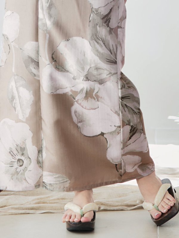 画像5: 【即日発送】【浴衣】ベージュ地にアネモネの大人花浴衣【浴衣３点セット 浴衣/帯/下駄】[YMT]