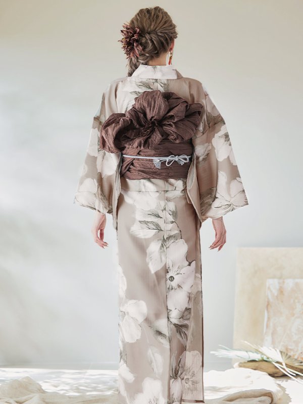 画像6: 【即日発送】【浴衣】ベージュ地にアネモネの大人花浴衣【浴衣３点セット 浴衣/帯/下駄】[YMT]
