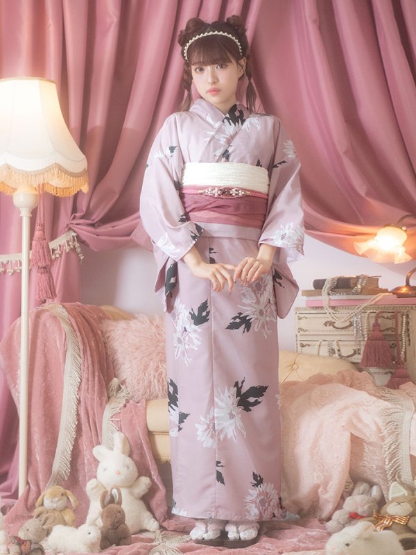 画像4: 【即日発送】【浴衣セール】【浴衣】 くすみピンク地xニュアンスフラワー 牡丹柄 浴衣 【浴衣３点セット 浴衣/帯/下駄】[YMT]