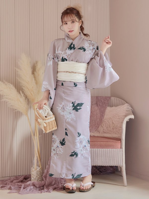 画像4: 【即日発送】【浴衣セール】【浴衣】 くすみピンク地xニュアンスフラワー 牡丹柄 浴衣 【浴衣３点セット 浴衣/帯/下駄】[YMT]