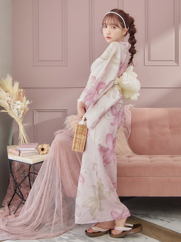 画像10: 【即日発送】大人スウィート/ピンク地x百合浴衣【浴衣３点セット 浴衣/帯/下駄】[FB02]