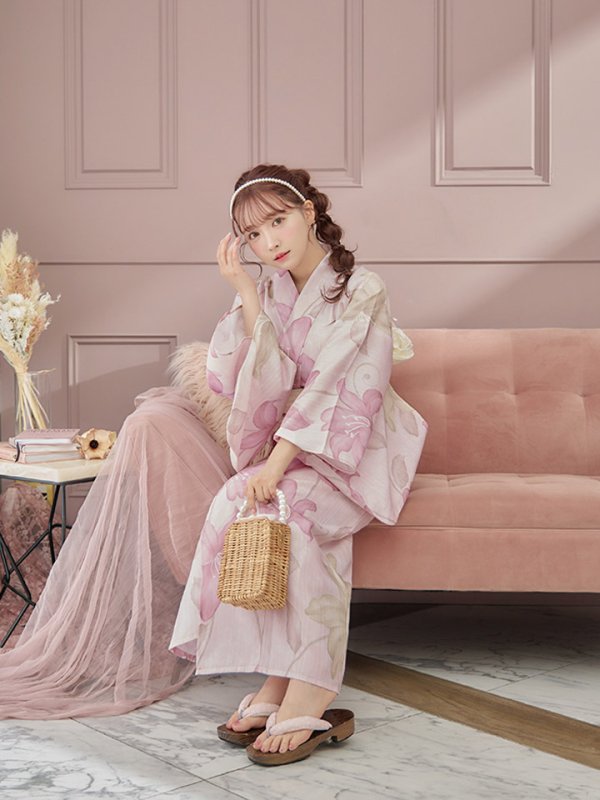 画像11: 【即日発送】大人スウィート/ピンク地x百合浴衣【浴衣３点セット 浴衣/帯/下駄】[FB02]