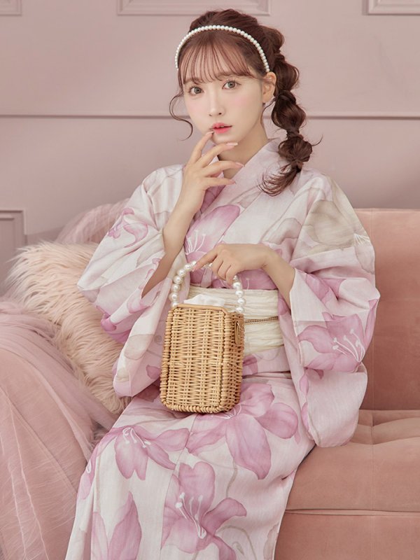 画像13: 【即日発送】大人スウィート/ピンク地x百合浴衣【浴衣３点セット 浴衣/帯/下駄】[FB02]