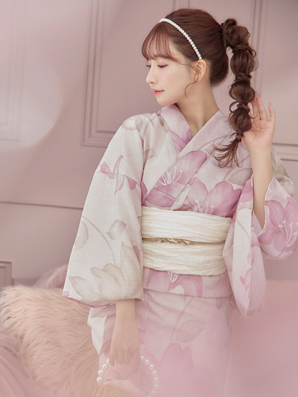 画像17: 【即日発送】大人スウィート/ピンク地x百合浴衣【浴衣３点セット 浴衣/帯/下駄】[FB02]