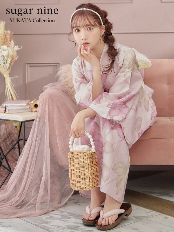 画像3: 【即日発送】大人スウィート/ピンク地x百合浴衣【浴衣３点セット 浴衣/帯/下駄】[FB02]