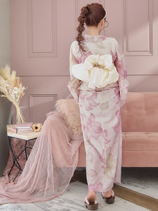 画像8: 【即日発送】大人スウィート/ピンク地x百合浴衣【浴衣３点セット 浴衣/帯/下駄】[FB02]