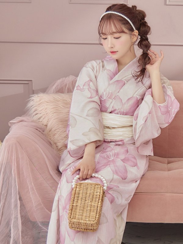 画像9: 【即日発送】大人スウィート/ピンク地x百合浴衣【浴衣３点セット 浴衣/帯/下駄】[FB02]