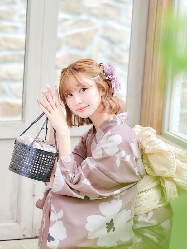 画像12: 【即日発送】【浴衣セール】 ブラウン地xシルエットフラワー 牡丹柄 【浴衣３点セット 浴衣/帯/下駄】[YMT]