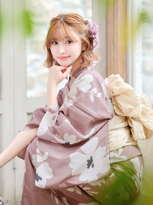 画像11: 【即日発送】【浴衣セール】 ブラウン地xシルエットフラワー 牡丹柄 【浴衣３点セット 浴衣/帯/下駄】[YMT]